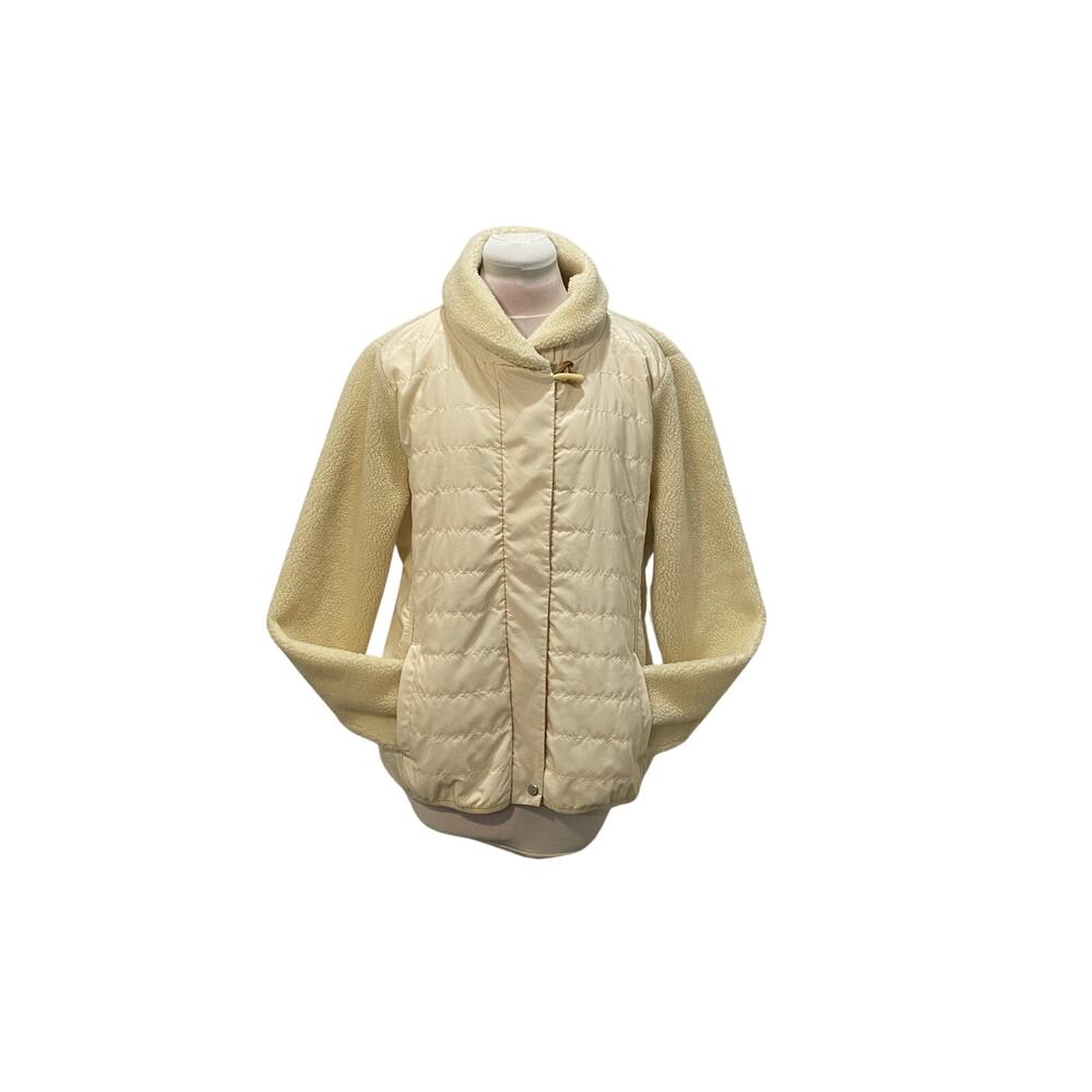 L-RL RALPH LAUREN ACTIVE Cream Puffy Sherpa Teddy Jacket Coat XLARGE Pockets VTG